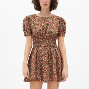 Free People Womens Dress Size Large Pennie Mini Floral Print Smocked Puff Sleeve
